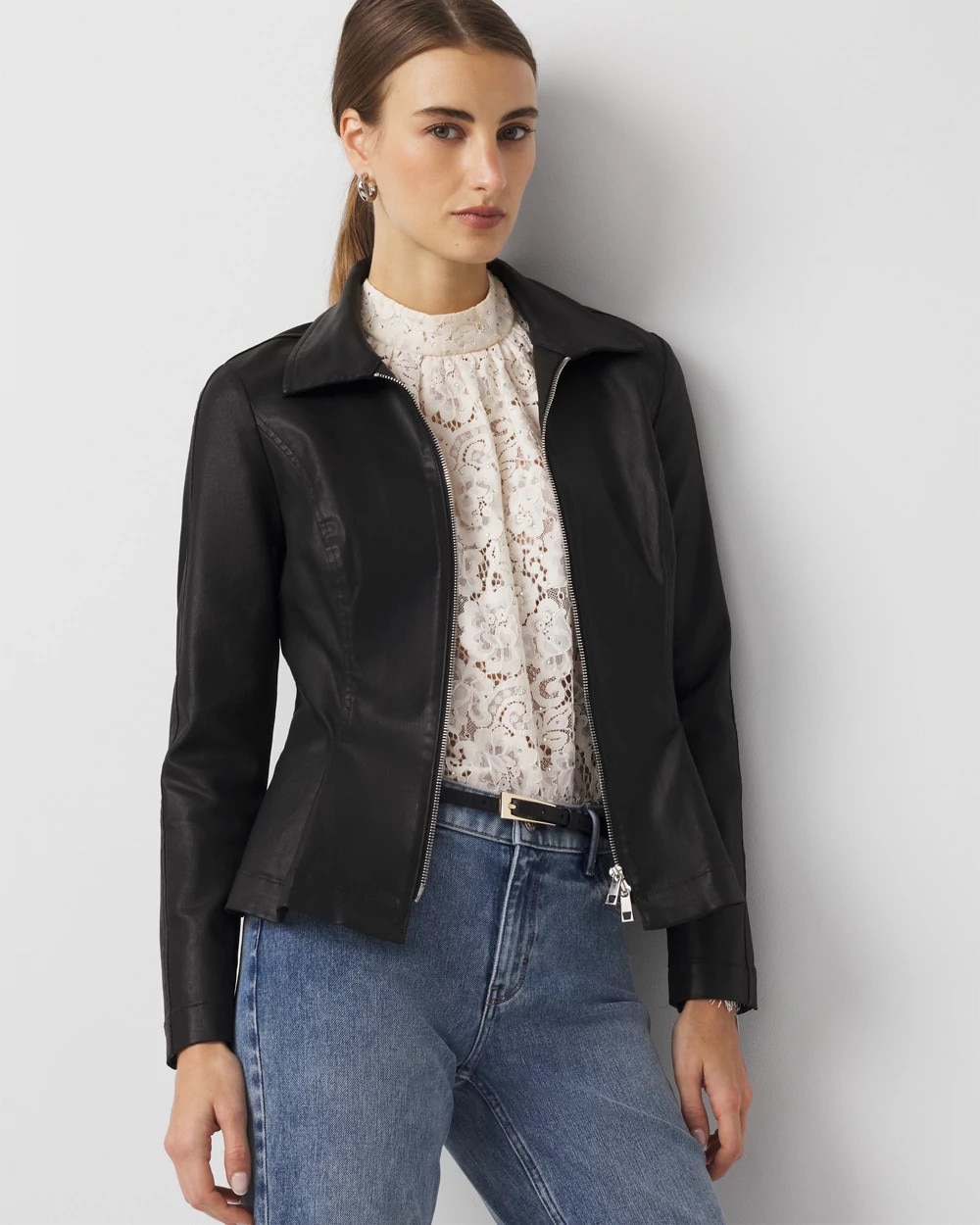 Peplum Coated Denim Jacket - image 1