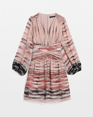 Petite V-Neck Printed Mini Dress click to view larger image.