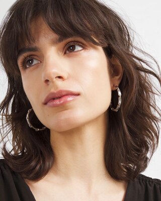 Silver Pave Link Hoop Earrings