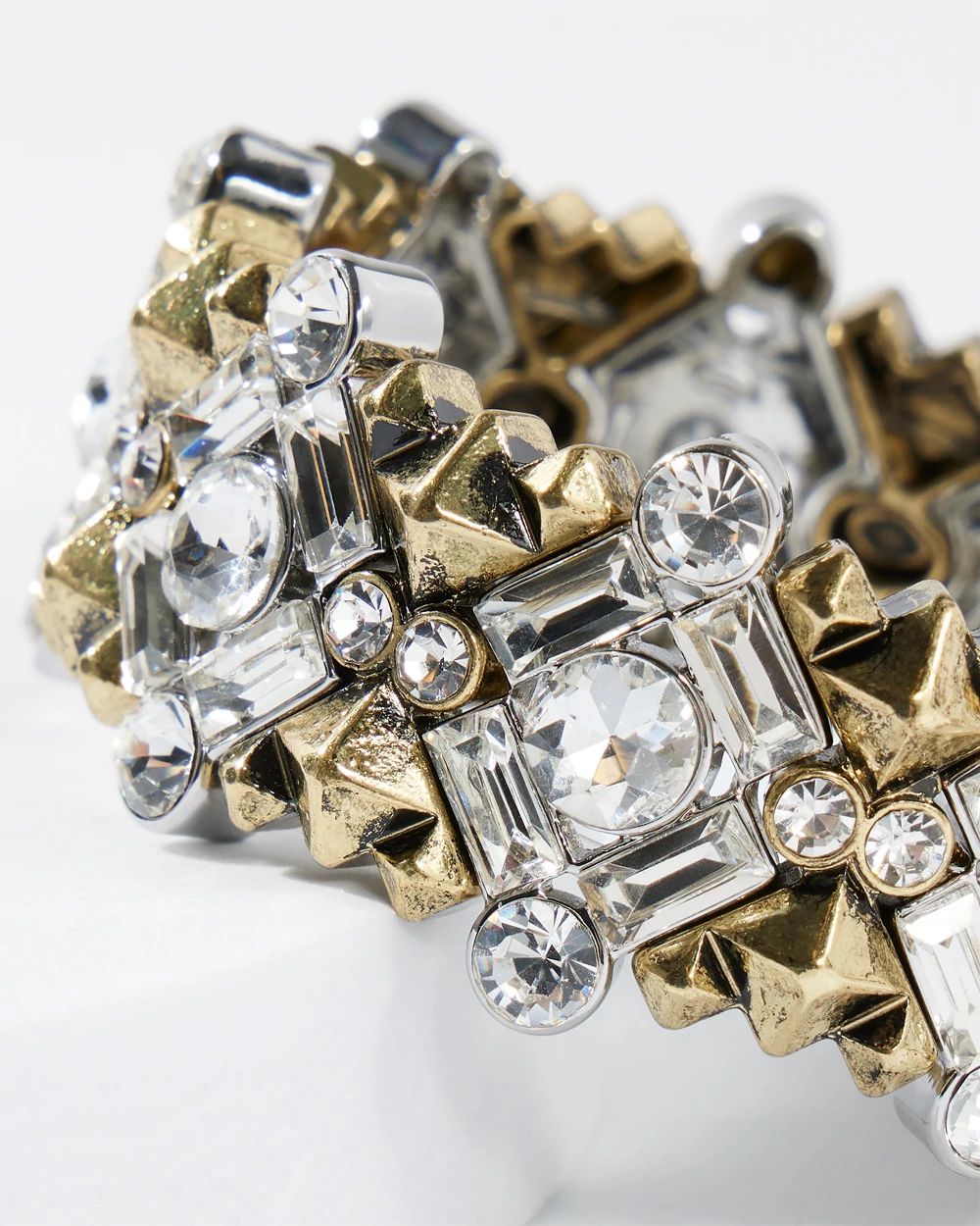 Brass Crystal Stretch Statement Bracelet click to view larger image.