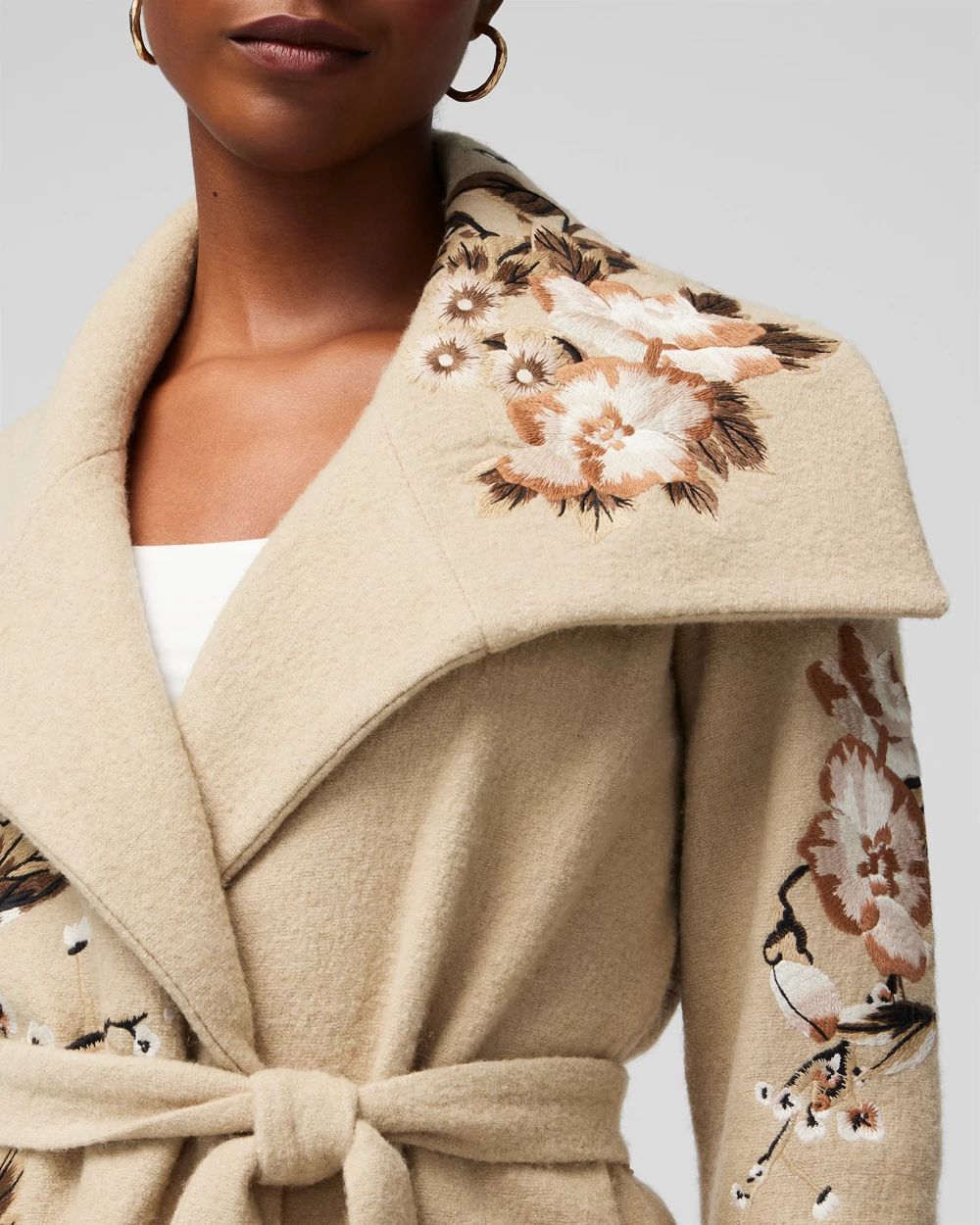 Embroidered Wool Sweater Coat