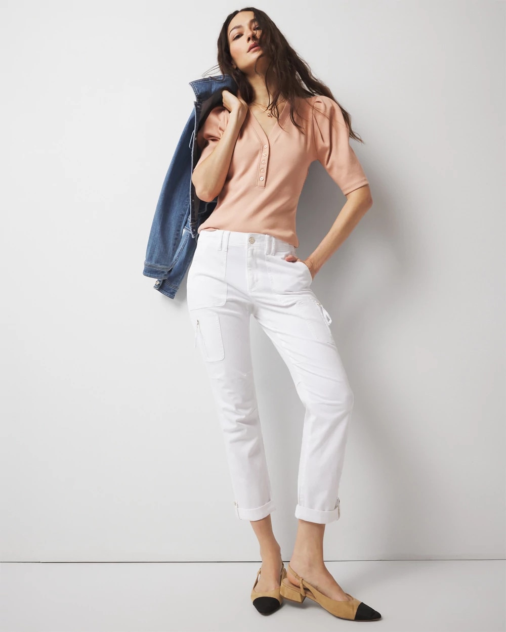 WHBM FORME™ Ribbed Stretch Henley Top