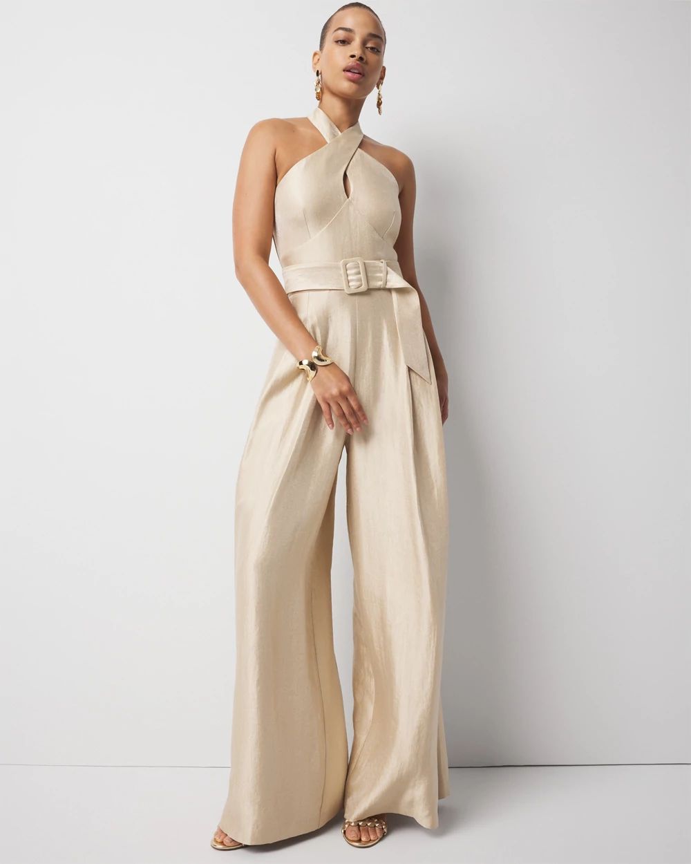 Petite Belted Halter Jumpsuit