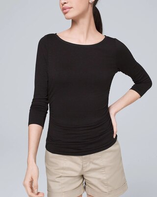 ¾ Sleeve Shirred-Side Knit Tee
