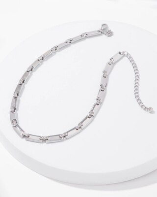 Silver Pave Link Necklace