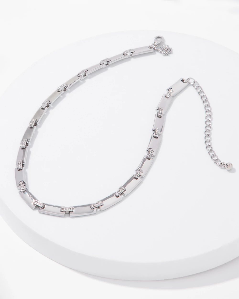 Silver Pave Link Necklace
