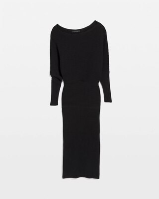Off-Shoulder Ribbed Sweater Dress click to view larger image.