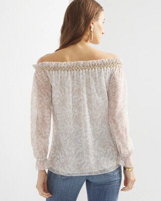 Off-the-Shoulder Beaded Chiffon Top