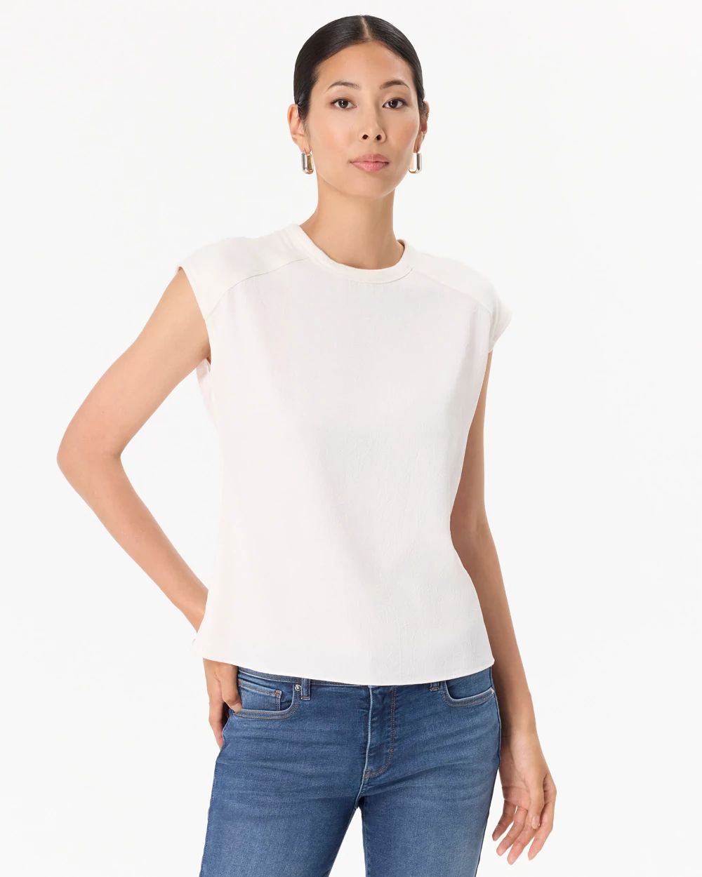 Ribbed Trim Satin Tee