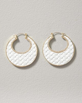 White Leather & Goldtone Earrings