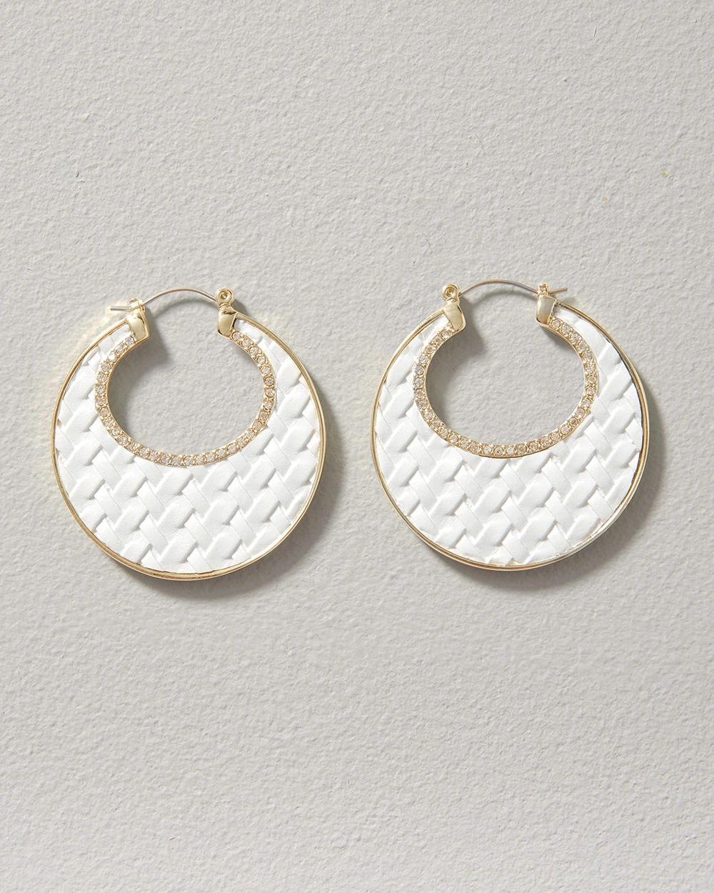White Leather & Goldtone Earrings