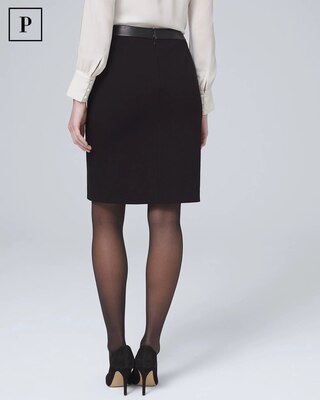 Petite Vegan Leather-Trim Ponte Pencil Skirt
