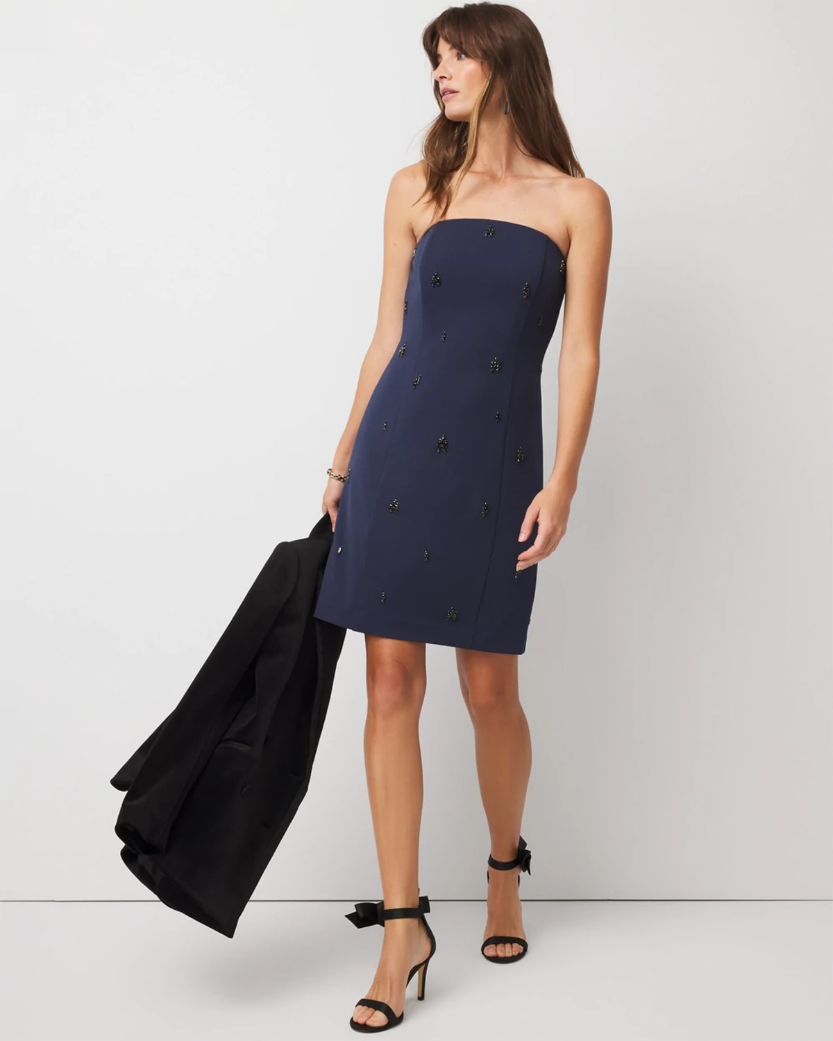 White House Black Market Petite Embellished Strapless Mini Dress In Blue