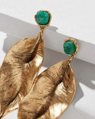 Gold Green Floral Post Earrings