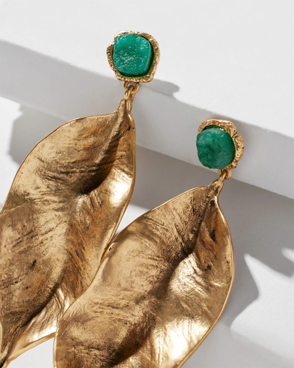 Gold Green Floral Post Earrings