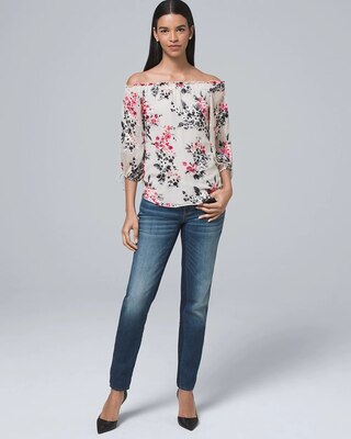 Silk-Blend Floral Burnout Off-the-Shoulder Blouse