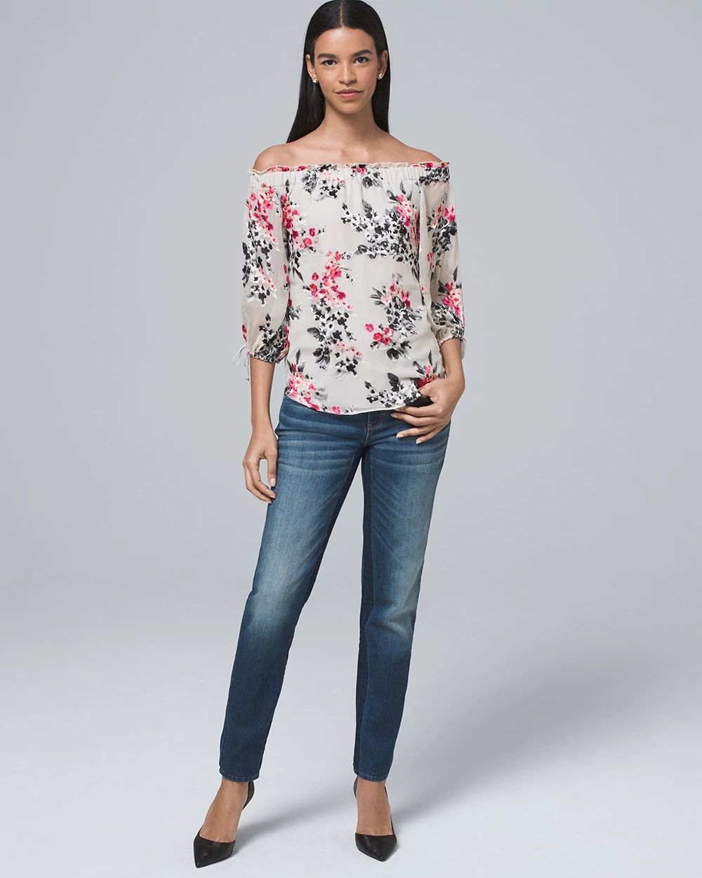 Silk-Blend Floral Burnout Off-the-Shoulder Blouse