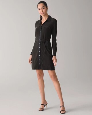 Petite Long-Sleeve Matte Jersey Shirtdress