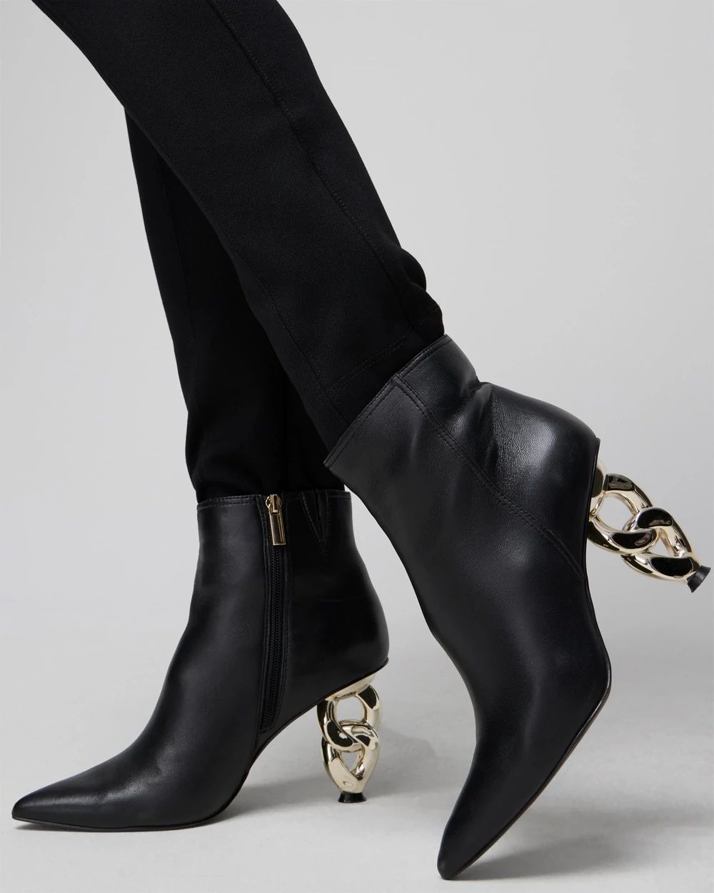 Leather Chain Heeled Bootie