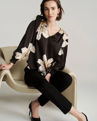 Ruffle Cuff Satin Blouse