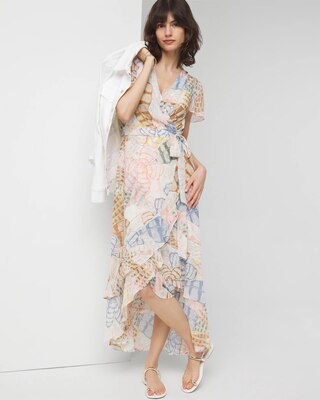 Short Sleeve Flutter Wrap Midi Dress