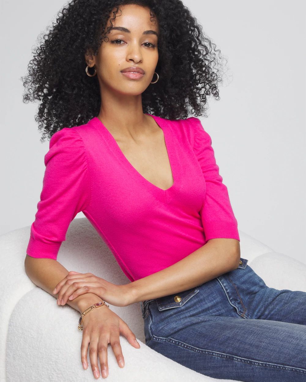 Cashmere Blend Puff Sleeve Sweater