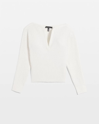 Ribbed Sweetheart Neck Pullover Sweater click to view larger image.