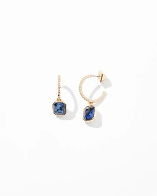 Gold Dark Blue Drop Hoop Earrings