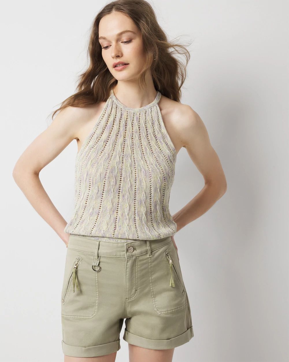 Petite Space Dye Sweater Halter Tank