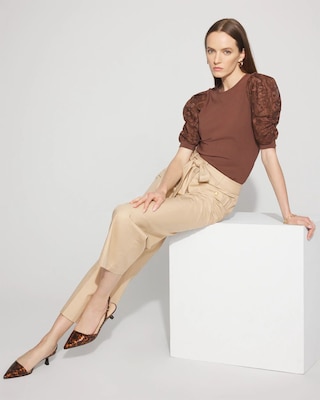 Lace Puff Sleeve Crewneck Tee click to view larger image.