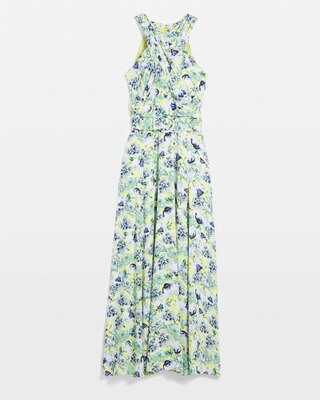 Petite Sleeveless Belted Halter Maxi Dress