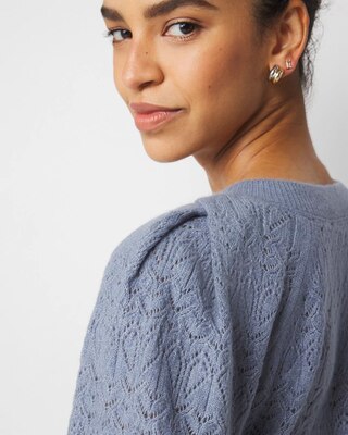 Pleated Shoulder Pointelle Sweater click to view larger image.