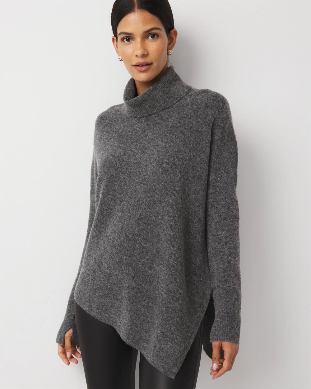 Petite Asymmetrical Hem Turtleneck Sweater