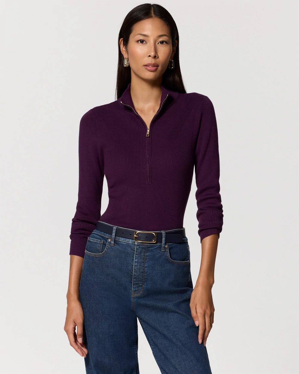 Zip-Up Mock Neck Pullover