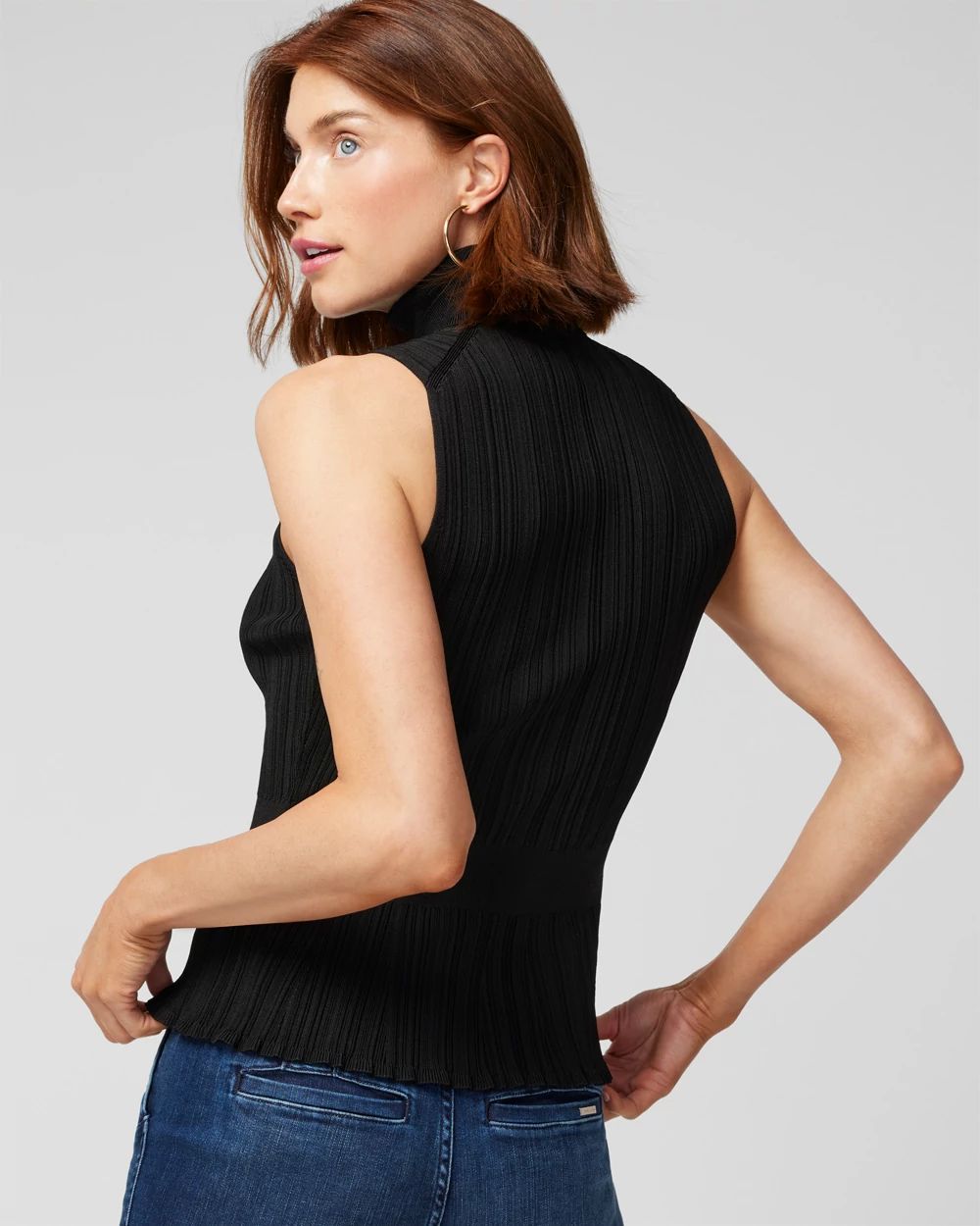 Varigated Rib Sleeveless Peplum Sweater