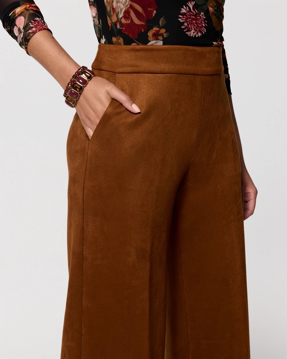 Faux Suede High-Rise Wide Leg Pant