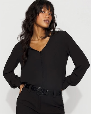 Long-Sleeve Button-Up Blouse