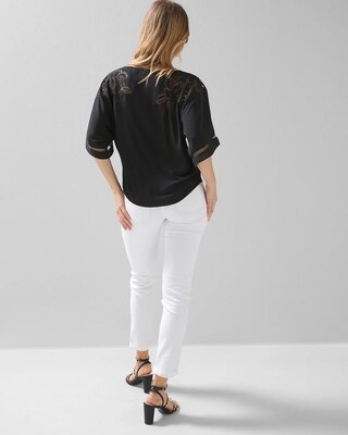 Laser-Cut Floral Kimono Blouse