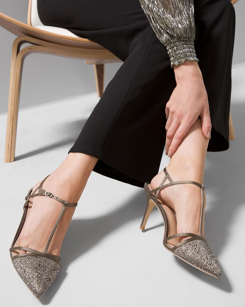 Encrusted Mid-Heel Pumps