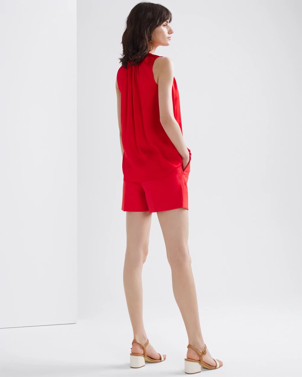 Sleeveless Ruched V-Neck Shell Top