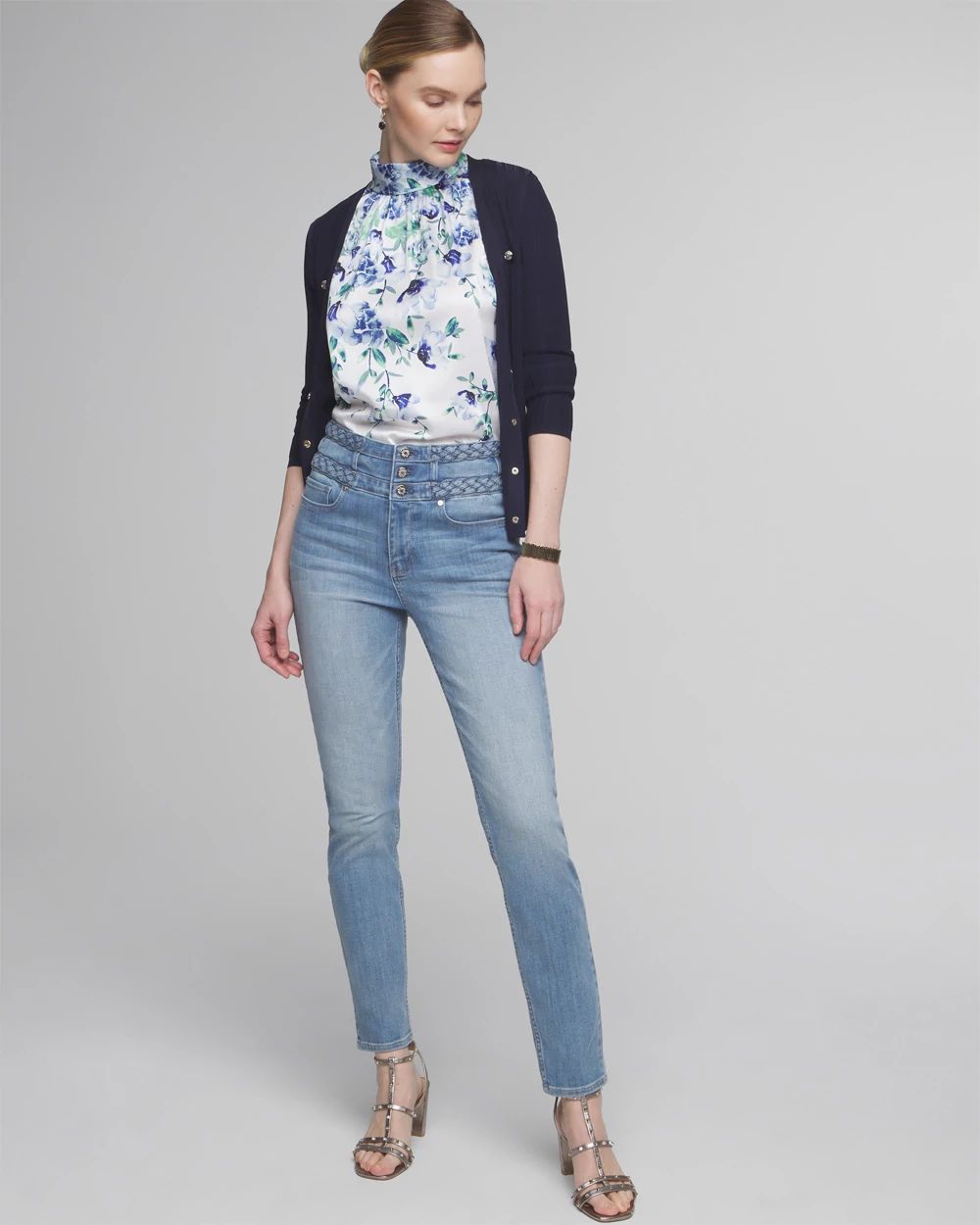 Petite Extra High-Rise Everyday Soft Denim  Braided Slim Ankle Jeans click to view larger image.