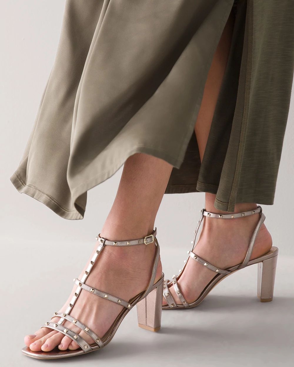 Strappy Studded Mid-Heel Sandal