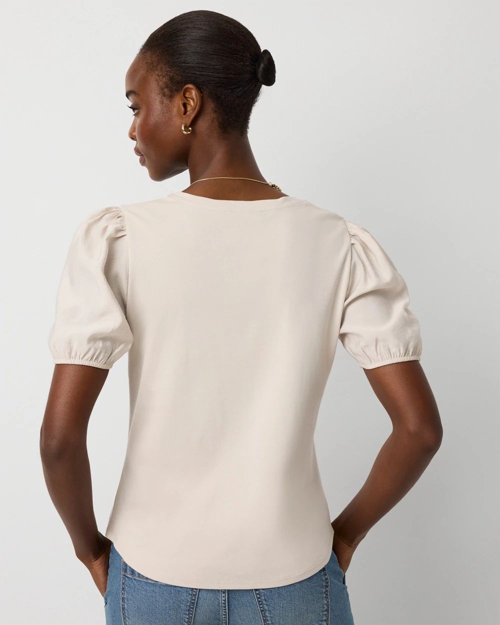 Petite Satin Sleeve Knit Tee