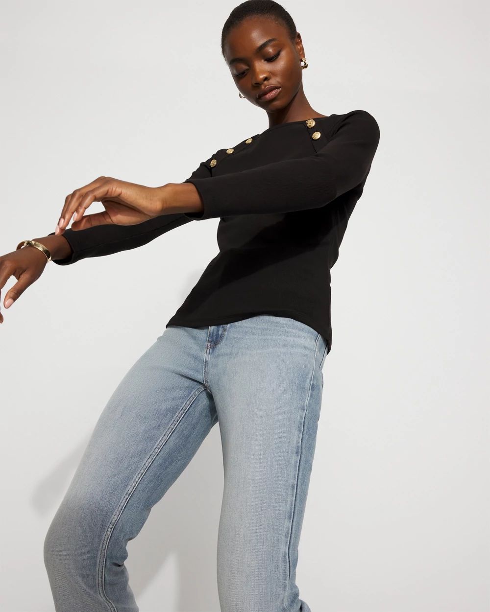 WHBM FORME™ Ribbed Stretch Button Long-Sleeve Tee