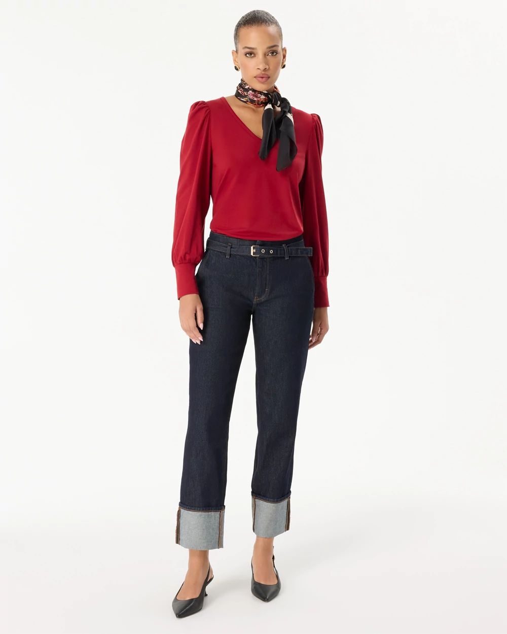 Blouson Sleeve V-neck Top click to view larger image.