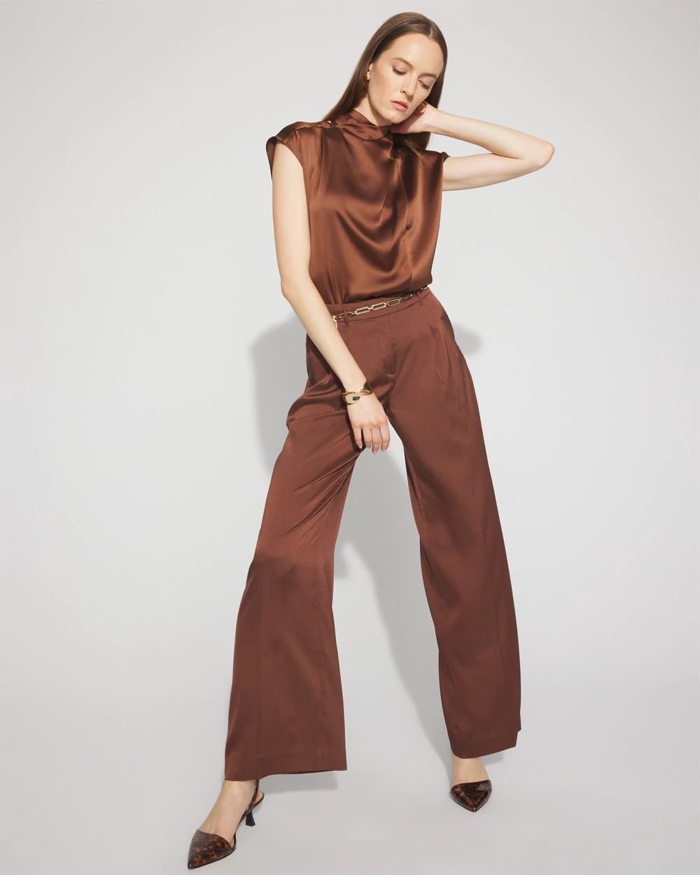 Satin Draped Sleeveless Blouse