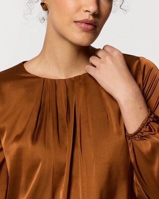 Bubble Hem Pleated Satin Blouse click to view larger image.