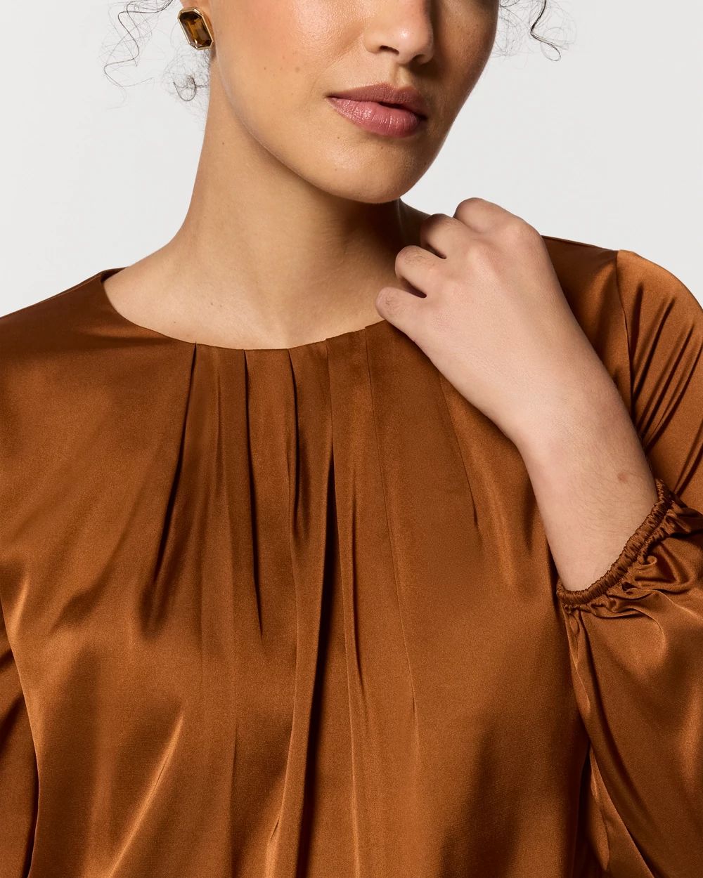 Bubble Hem Pleated Satin Blouse click to view larger image.