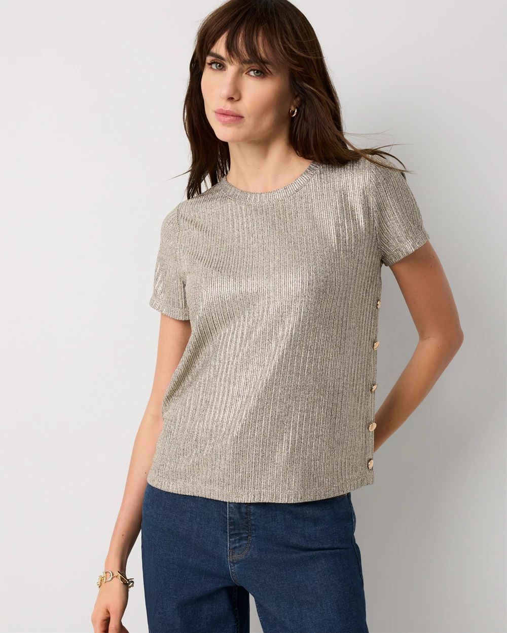 Shimmery Side Button Tee