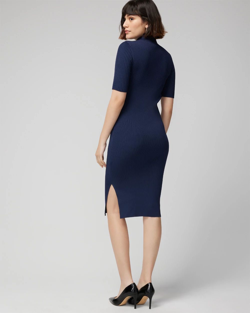 Elbow-Sleeve Cutout Sweater Dress
